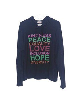 Free Kisses Womens Plus 2X Black Hoodie Kindness Peace Love Equality Inclusion D